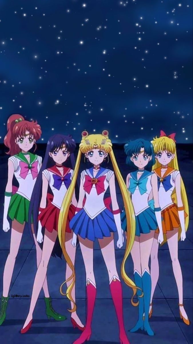 Sailor Moon and her friends are standing in front of the stars - Sailor Moon