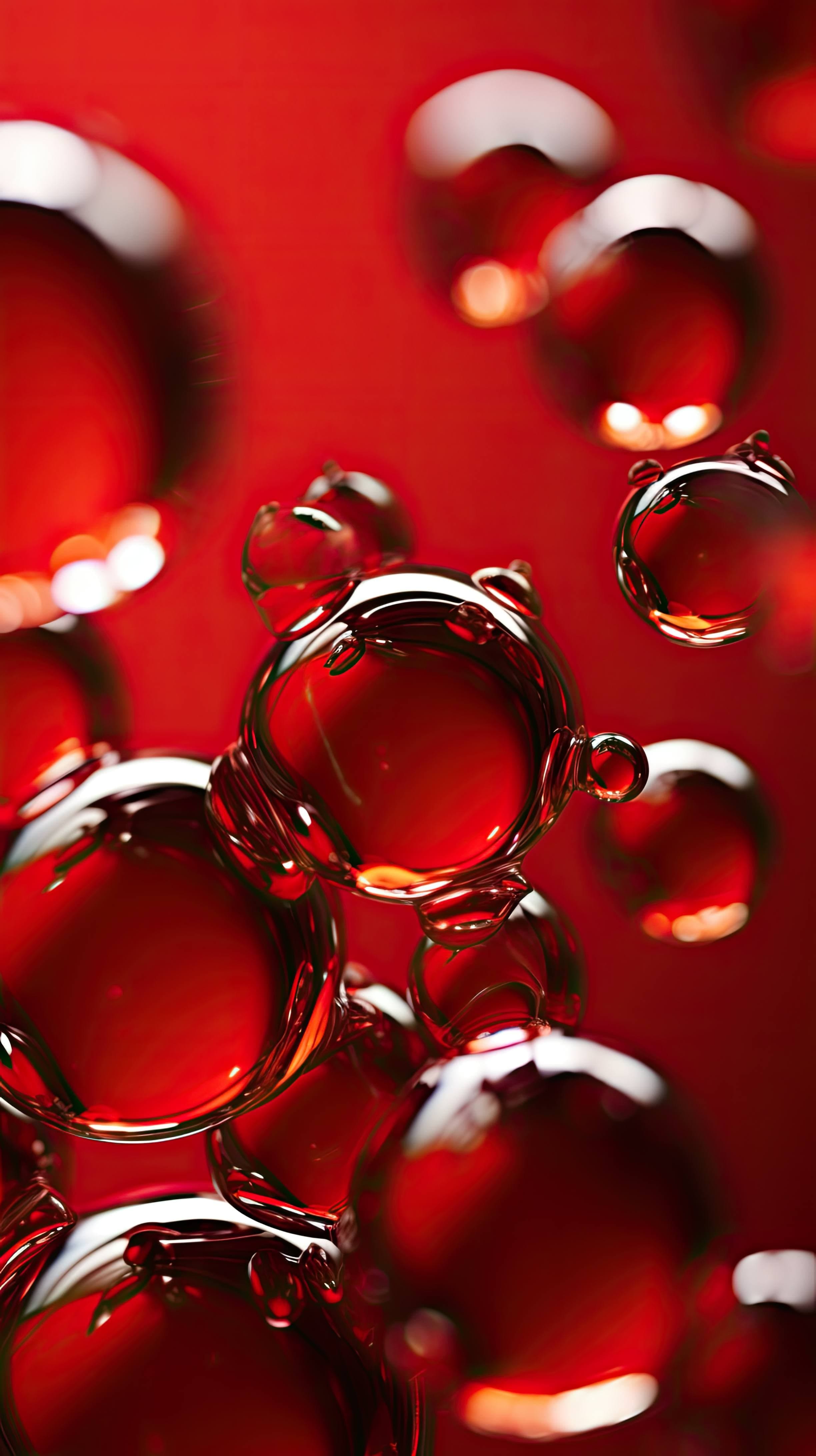 A close up of red bubbles on a red background - Crimson