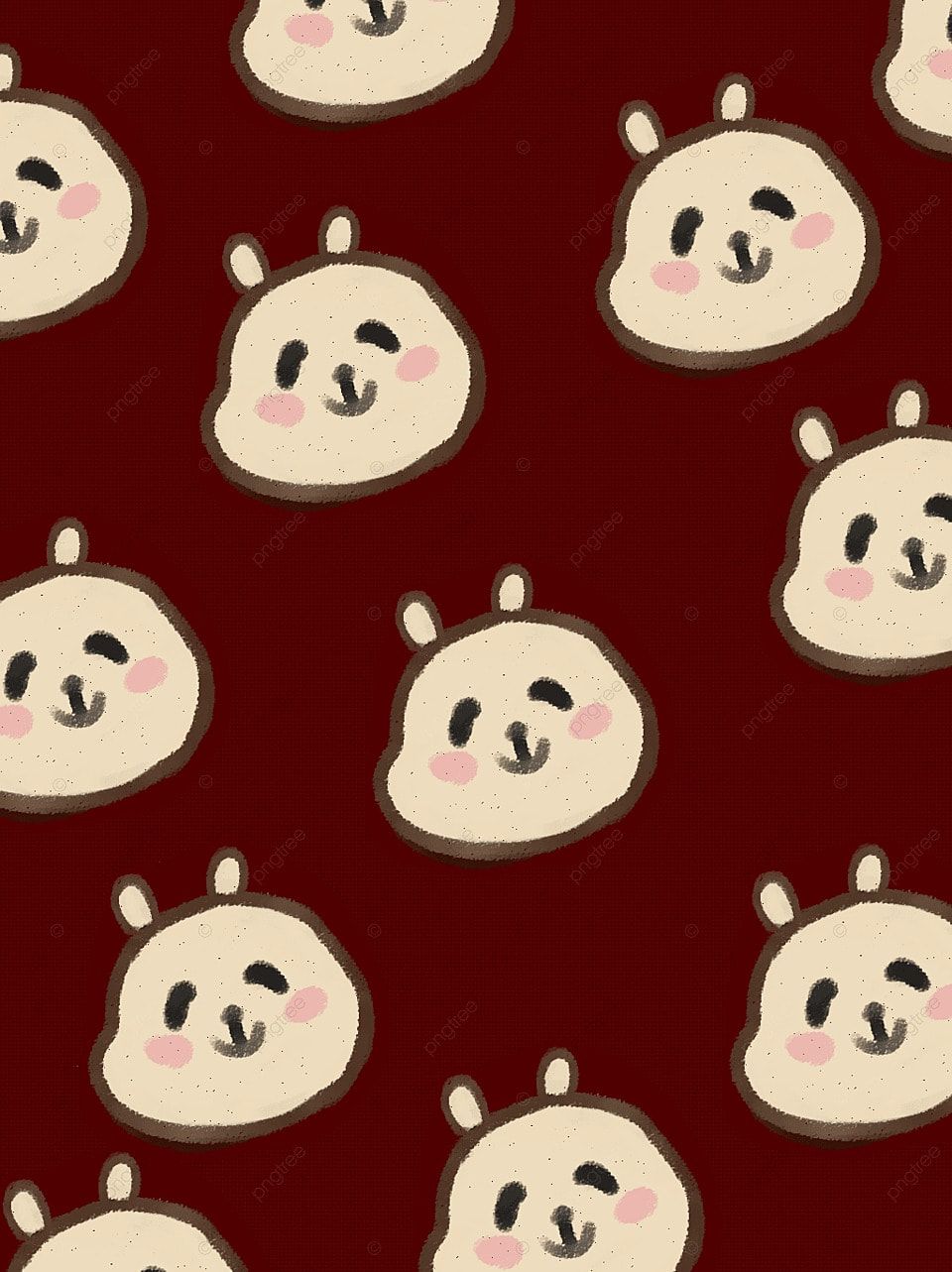 A cute pattern of cartoon pandas on a dark red background - Crimson