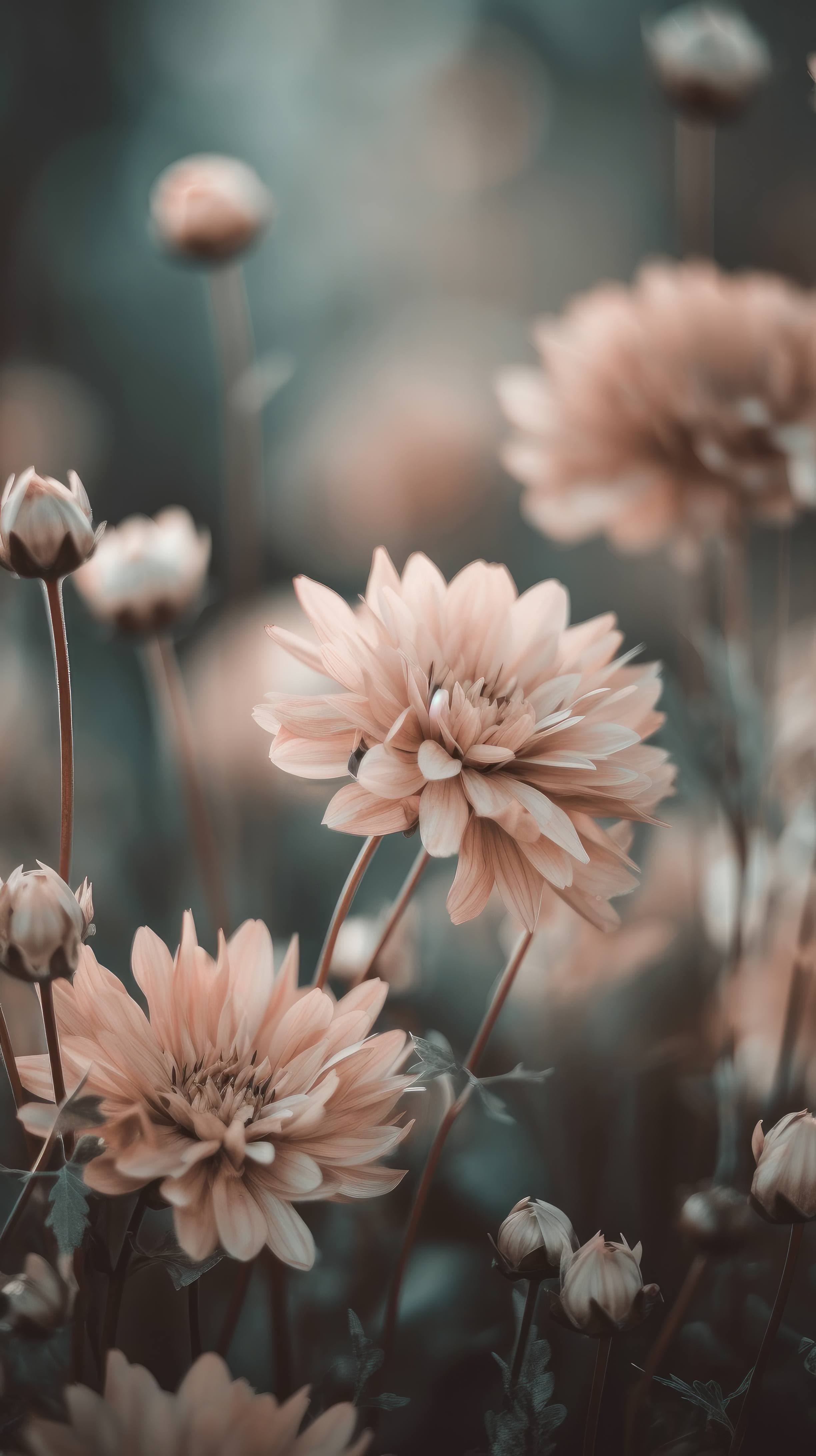 A mesmerizing mobile wallpaper of macro flowers in a dreamy, hazy atmosphere