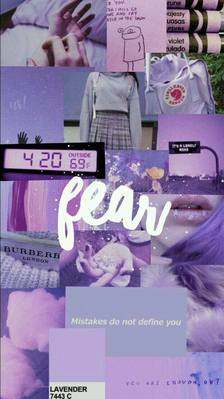 Aesthetic background of purple and white with the word fear in the middle - Pastel purple