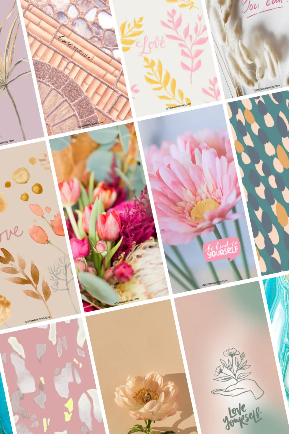 A collage of pink and gold designs including flowers, motivational quotes and abstract patterns. - Cute iPhone, paper