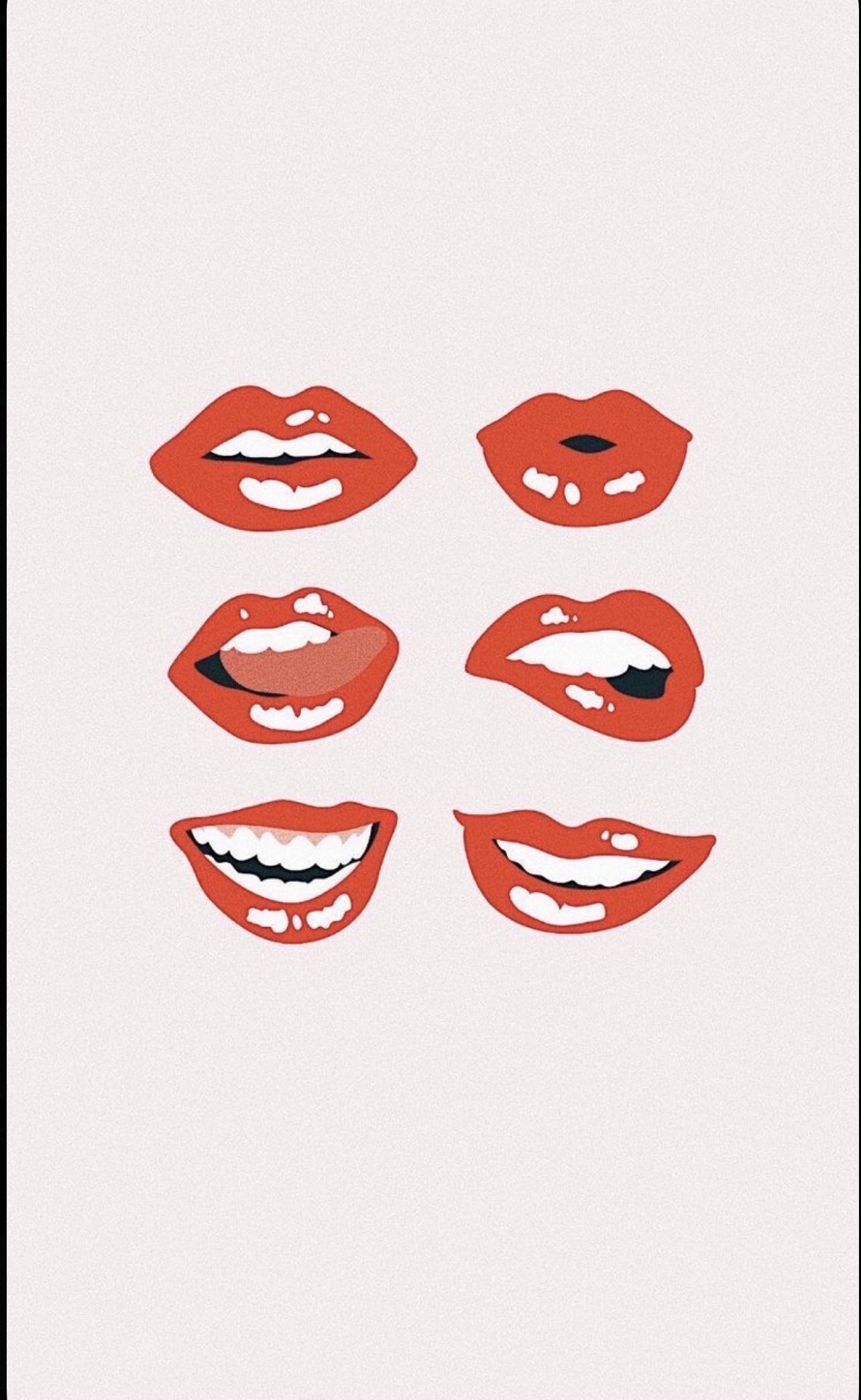 A graphic of six pairs of red lips with different expressions. - Lips