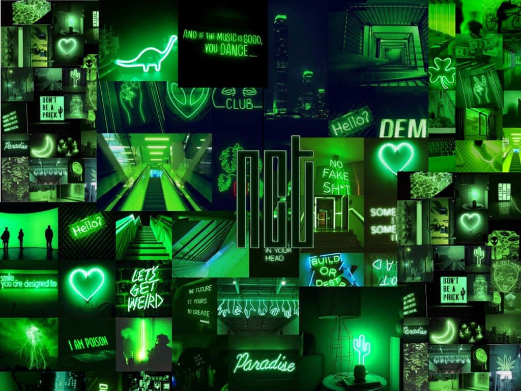 A collage of different green aesthetic backgrounds - Lime green