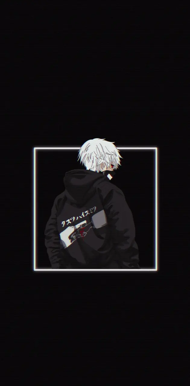 Aesthetic anime boy wallpaper for phone with black background and neon frame - Tokyo Ghoul