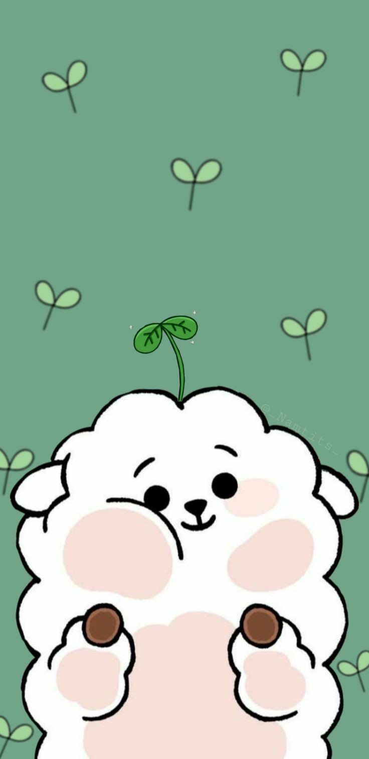 A cartoon sheep with leaves on its head - BT21