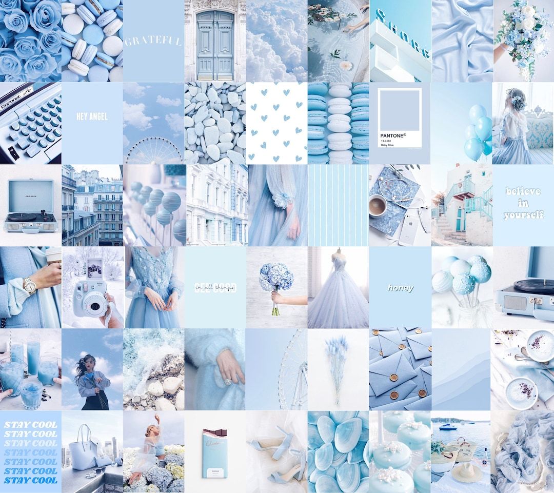 A blue and white aesthetic collage - Pastel blue