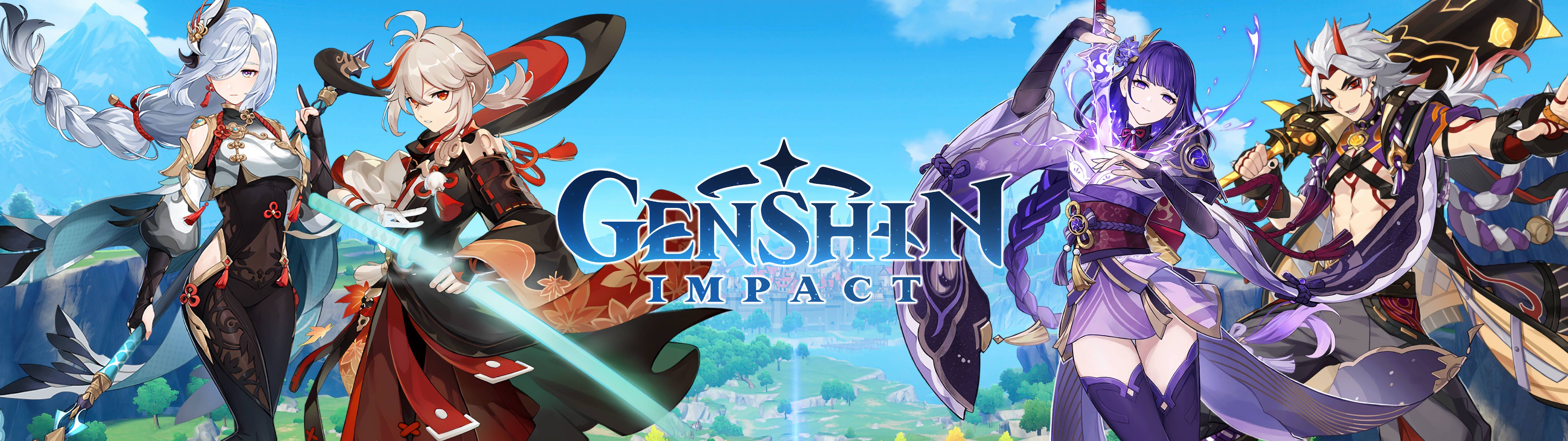 Genshin Impact is a free-to-play, open-world action role-playing game developed by miHoYo. - 5120x1440