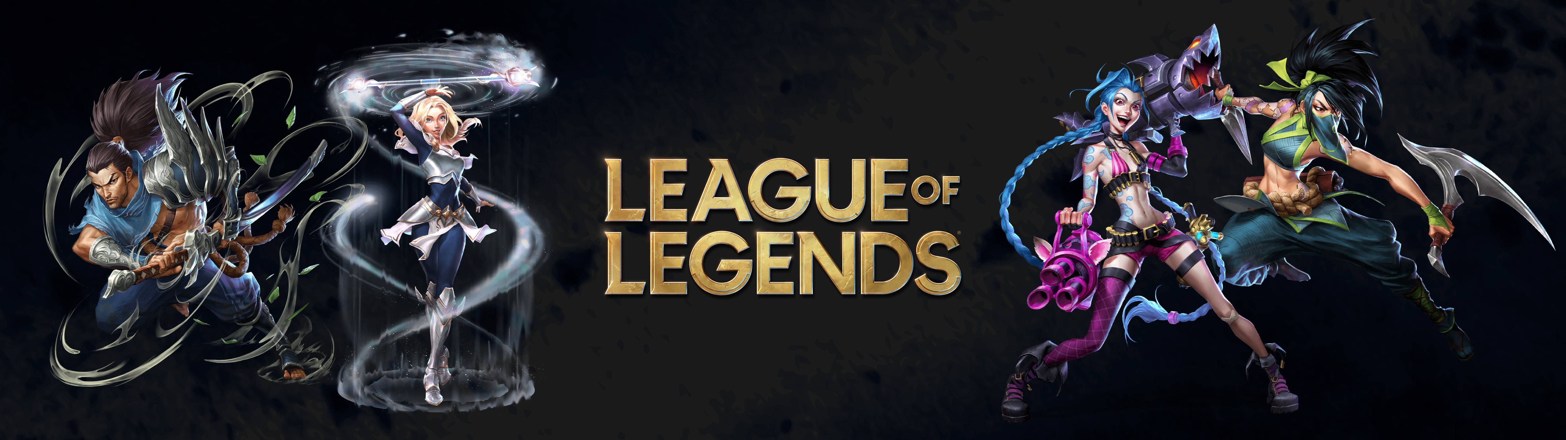 A League of Legends wallpaper featuring all champions from the game - 5120x1440