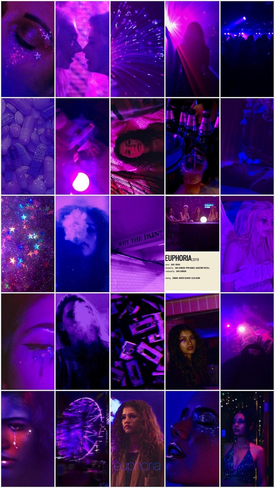 Aesthetic purple collage background with photos of purple lights, people, and quotes. - Zendaya