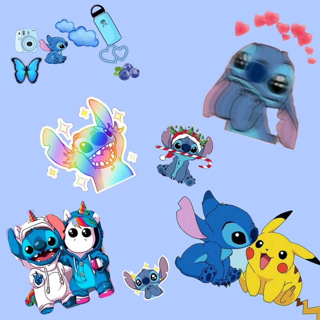 A group of stitch stickers on blue background - Stitch