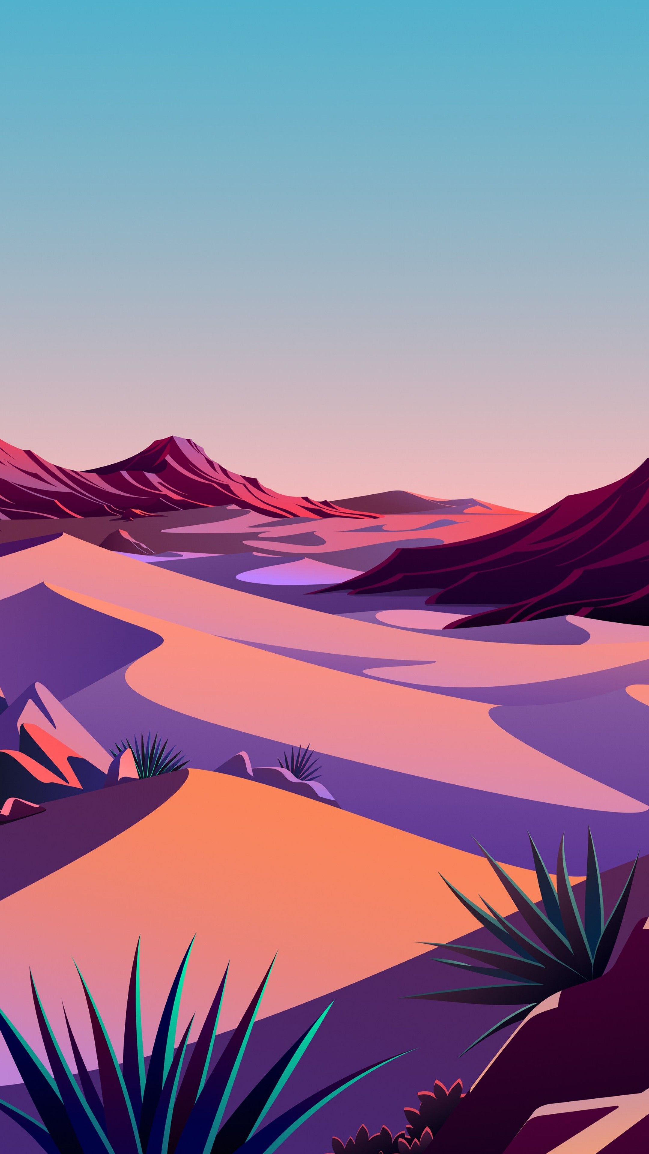 A desert landscape with mountains and cacti - Desert