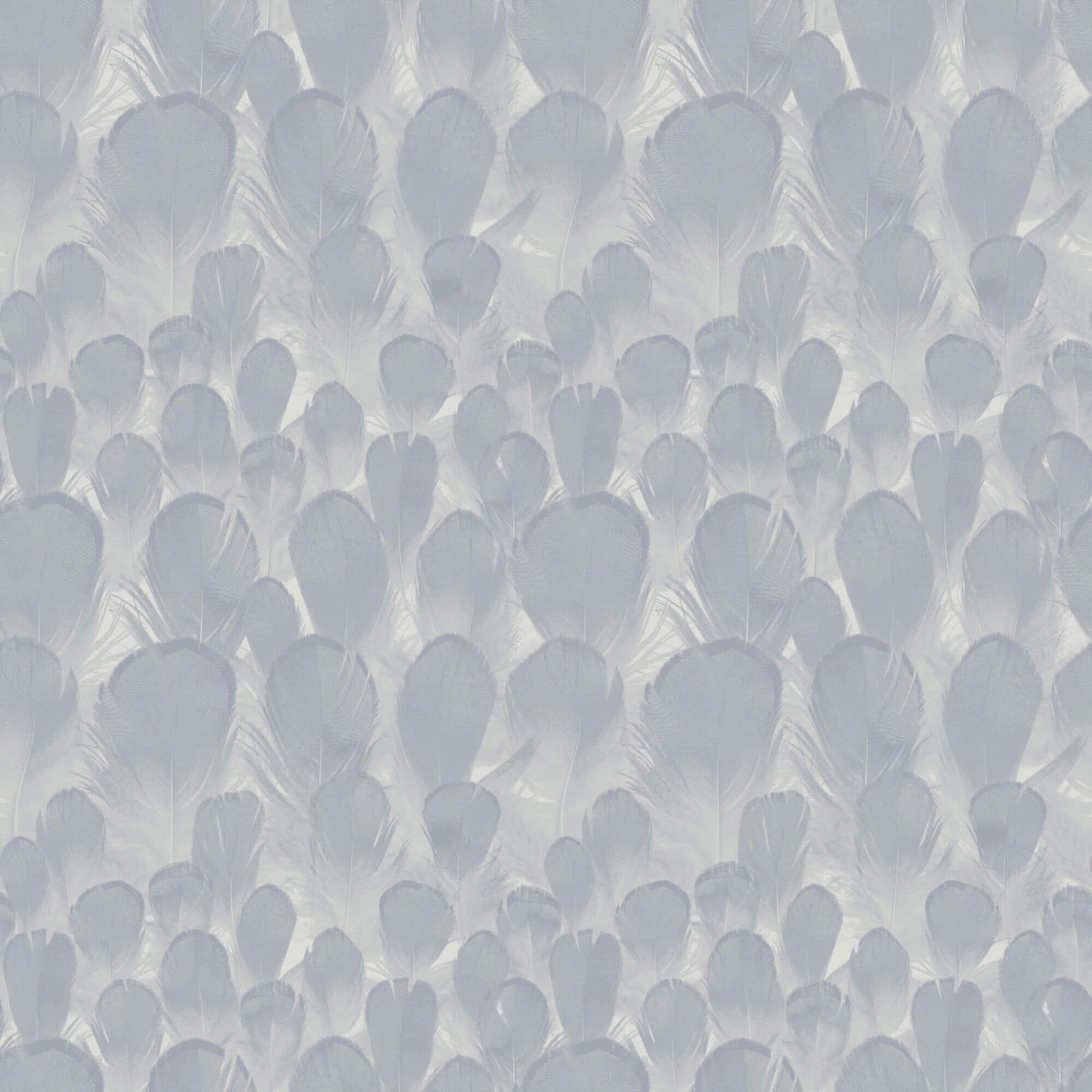 A close up of a wallpaper featuring a pattern of pale blue feathers - Feathers