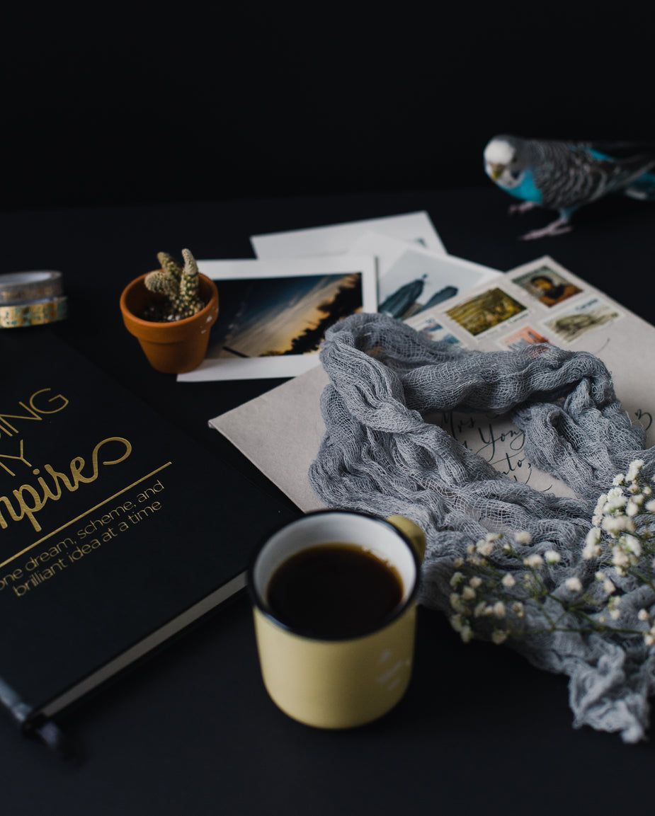 Browse Free HD Image of Artsy Layout With A Book And Coffee