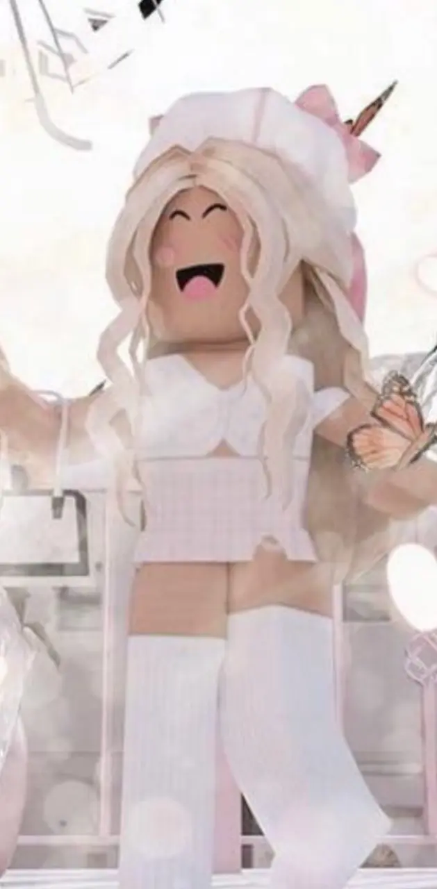 A Roblox character with blonde hair and a white dress. - Roblox