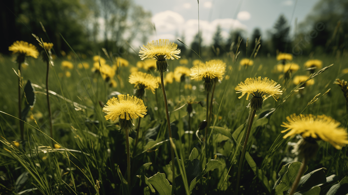 Dandelion Blossoms In Meadows On Sunny