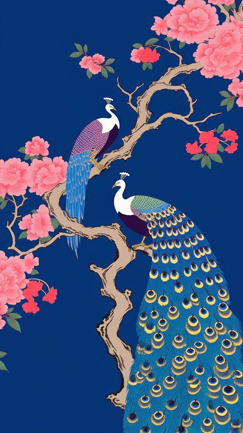 Peacock painting on a blue background - Peacock