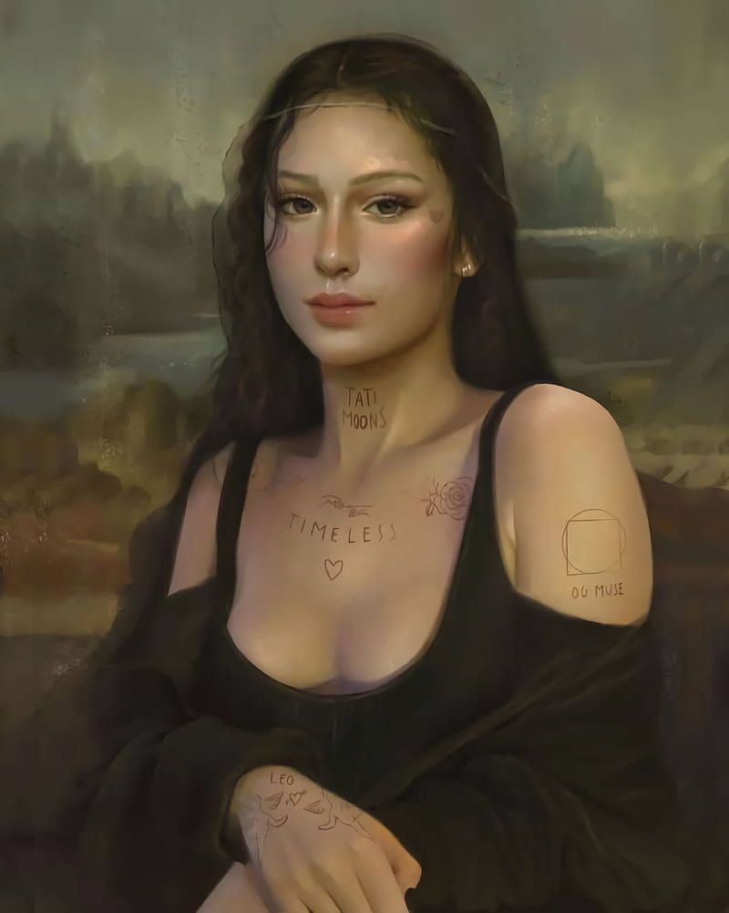 Digital artwork of a woman with tattoos on her body - Mona Lisa