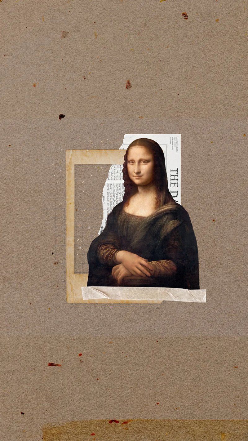 A torn photo of the Mona Lisa on a brown background - Mona Lisa