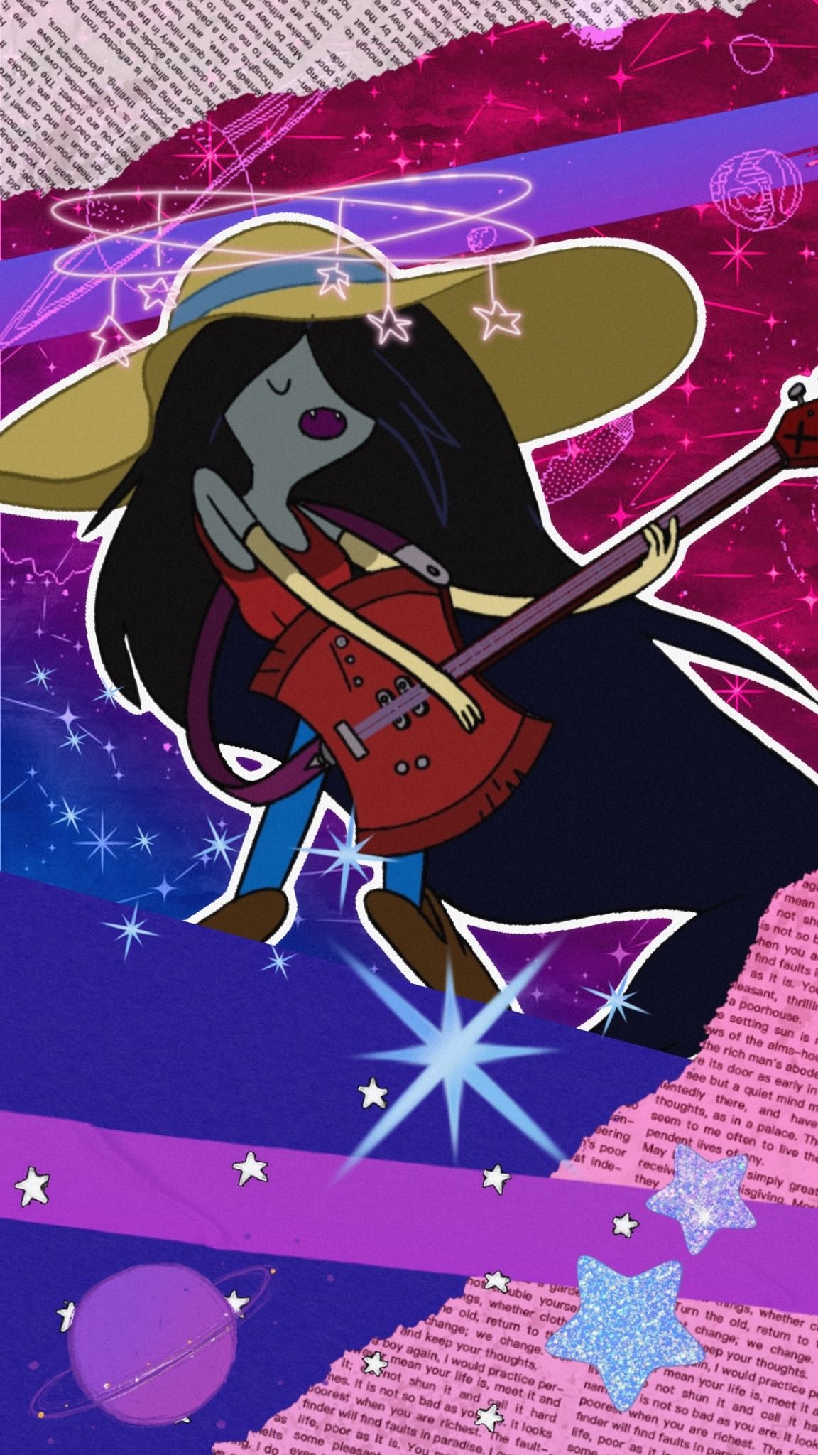Marceline playing a guitar on a purple background - Adventure Time