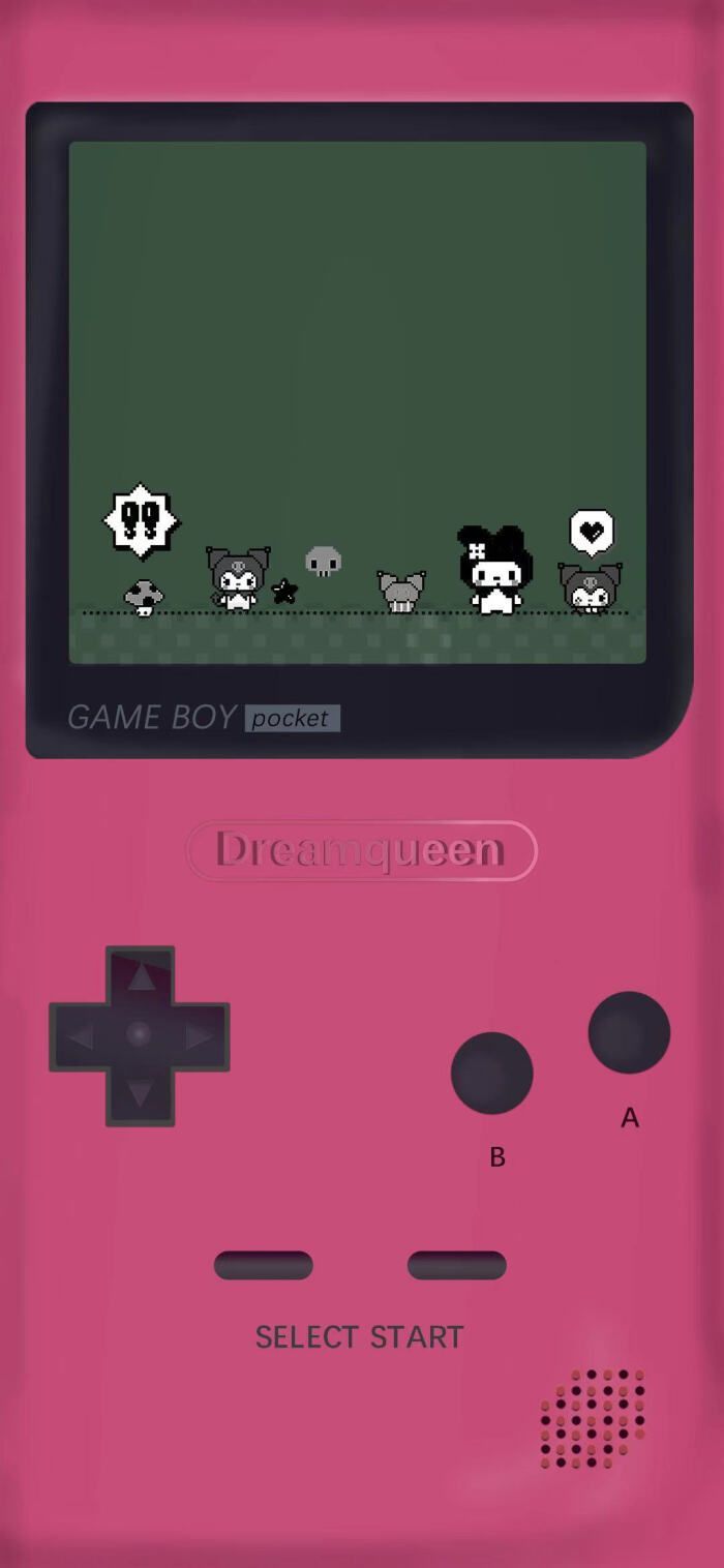 A Game Boy Pocket with a pink DreamQueen skin. - Game Boy