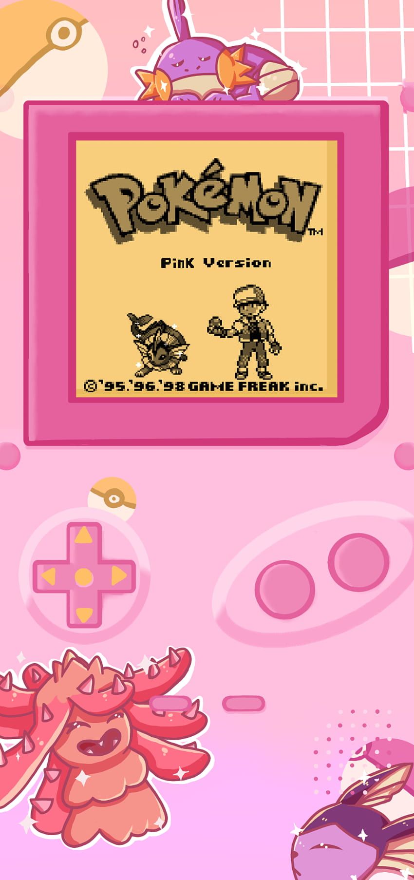 Pokemon pink version with the gameboy color and some monsters - Game Boy