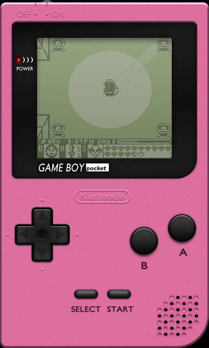 A Game Boy Pocket in pink with the screen on. - Game Boy