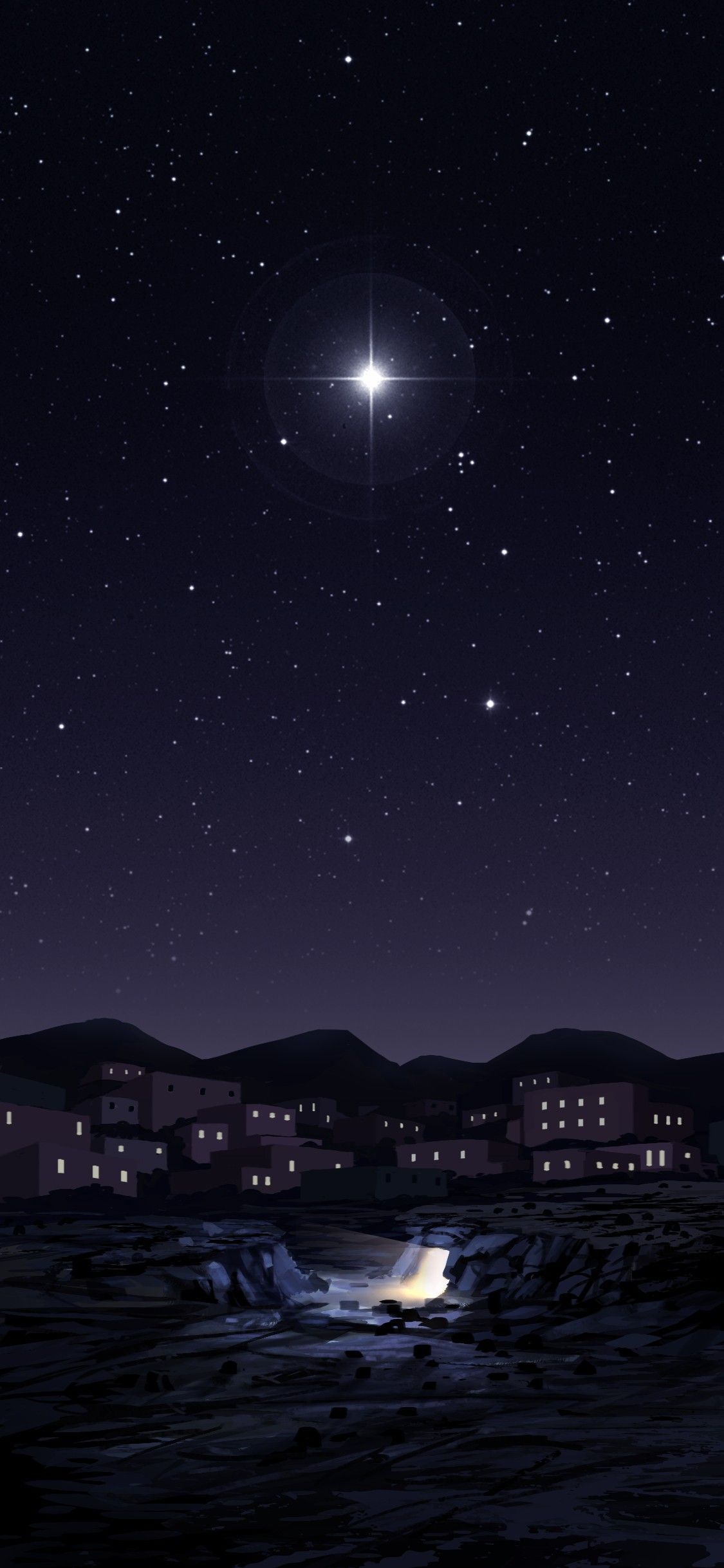 A star shines over the city at night - Jesus