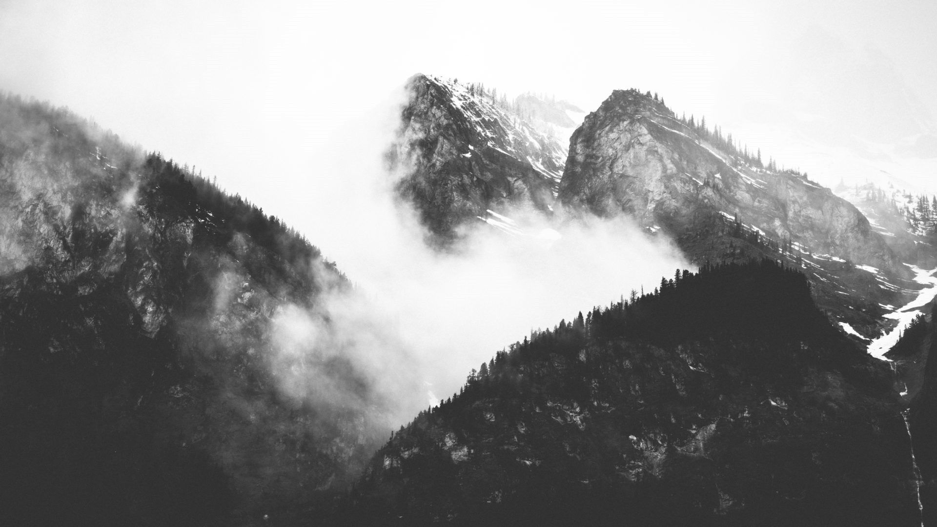 A black and white photo of mountains - 1920x1080, white