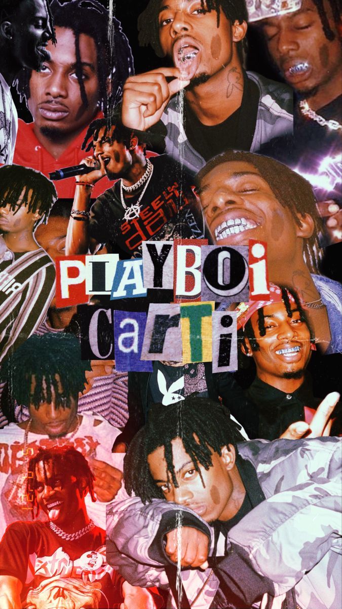 A collage of Playboi Carti's face with his name on top of it - Playboi Carti