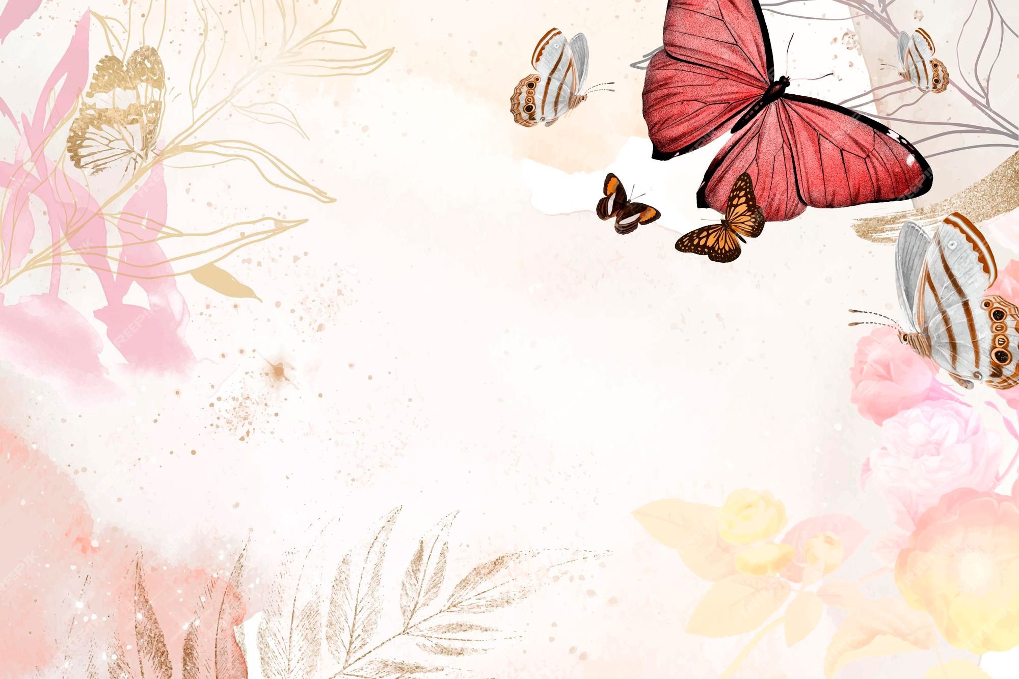 A pink butterfly background with a border of pink and gold butterflies - Border