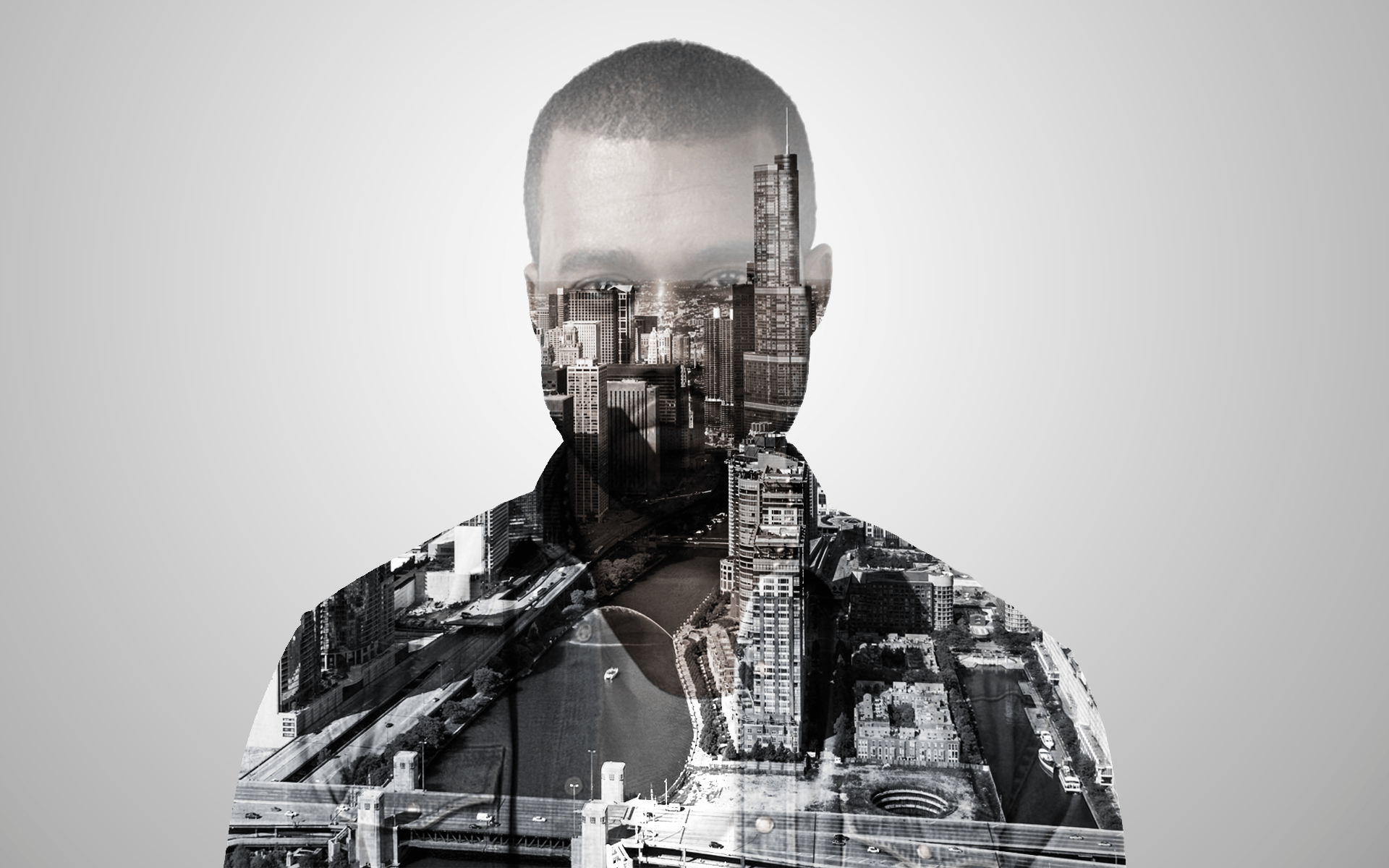 A man with a city superimposed over him - Kanye West