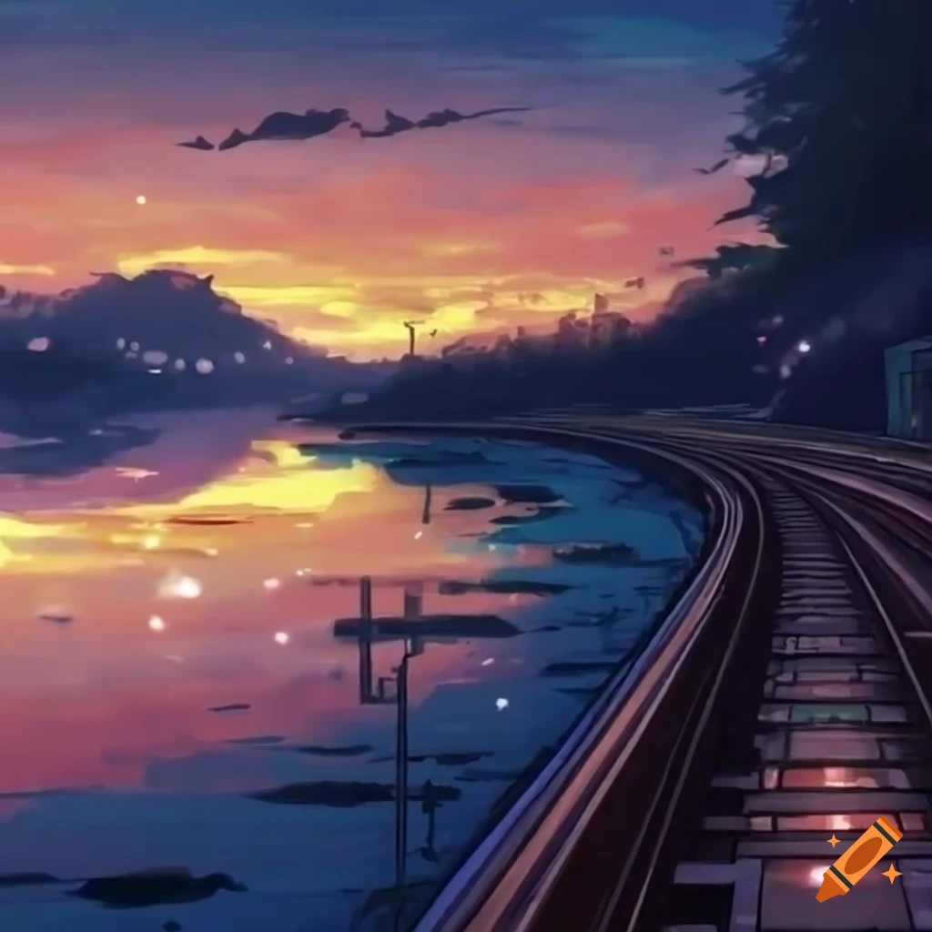 Anime train passing through water