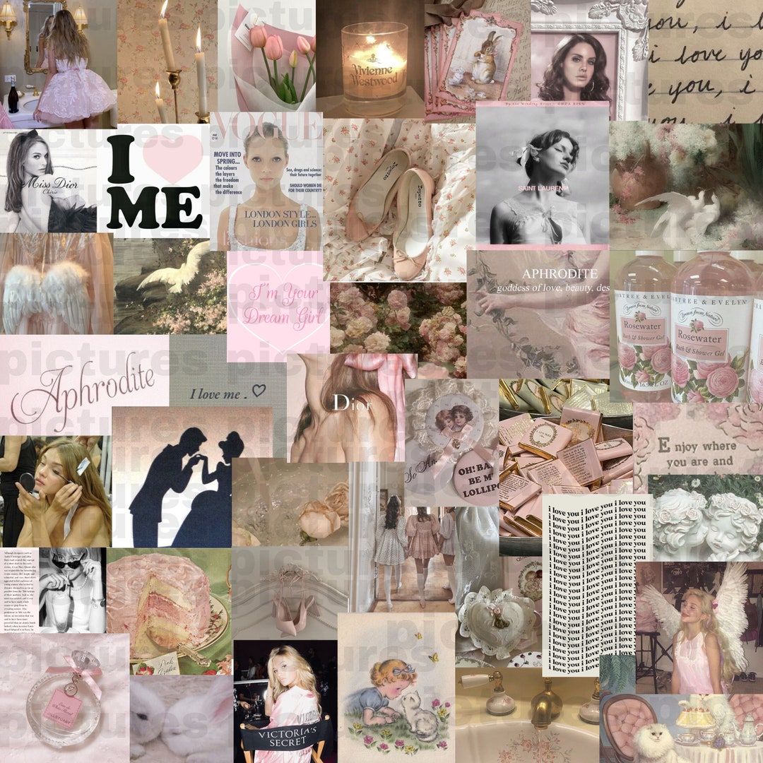 A collage of photos in a pink and white aesthetic - Coquette