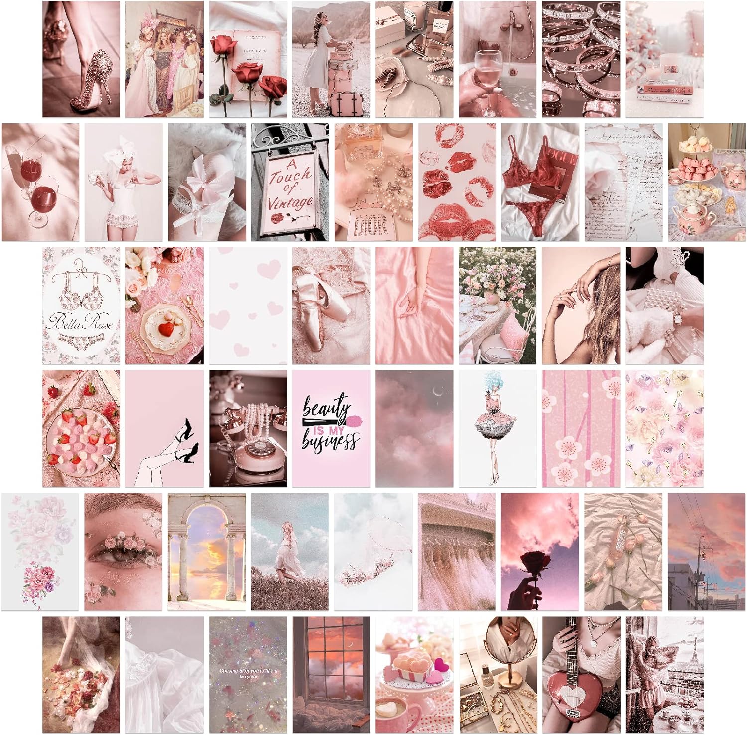 Pink aesthetic collage kit, perfect for room decor, wall decor, and as a gift for girls. - Coquette