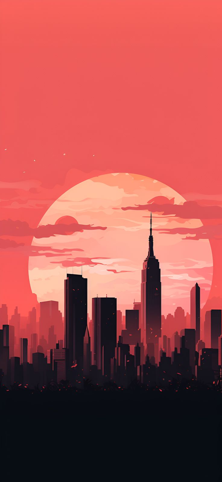 A beautiful sunset over a cityscape with skyscrapers - New York