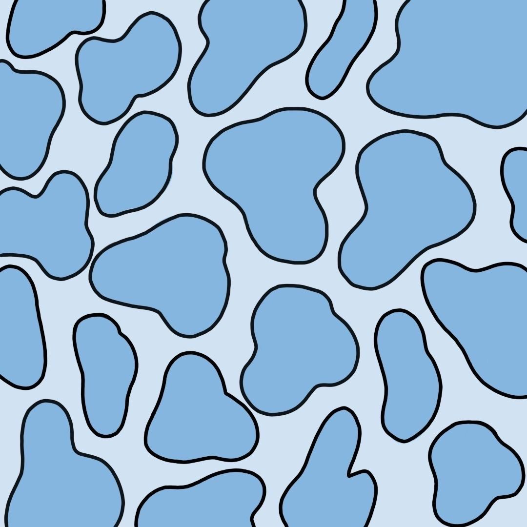 A blue pattern of rocks and circles - Cow