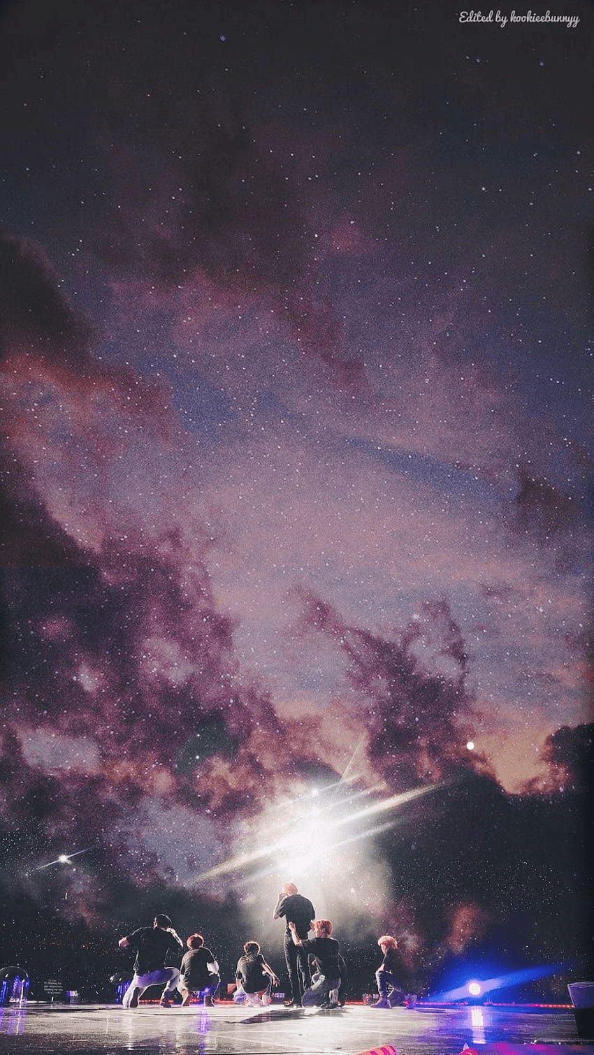 Aesthetic wallpaper of the members of BTS under a starry night - BTS