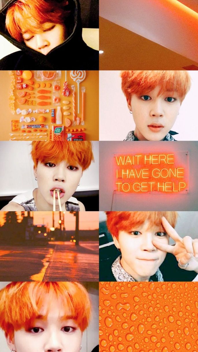 A collage of jimin with orange aesthetic - BTS