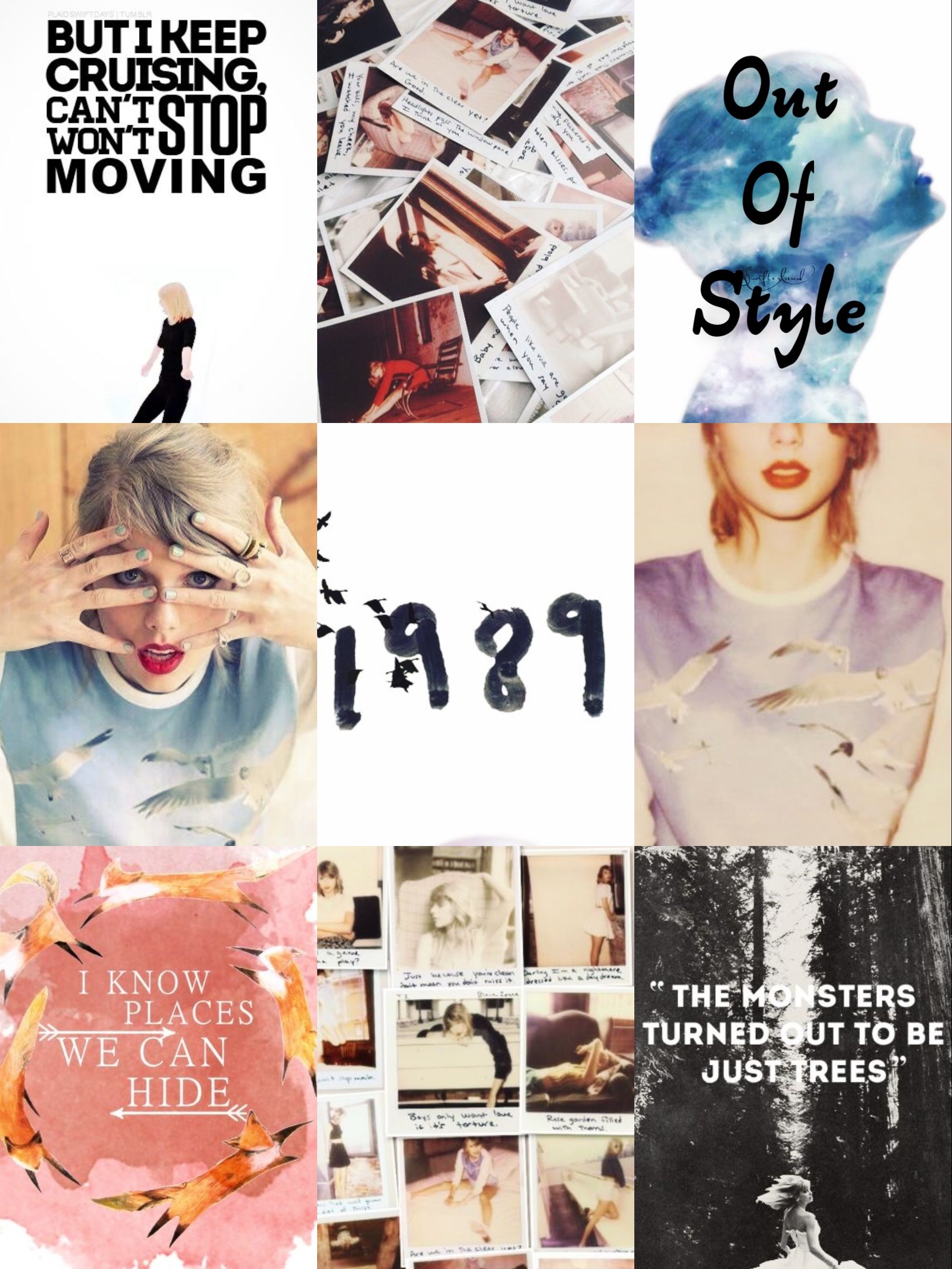 A collage of Taylor Swift's 1989 album cover and lyrics. - Taylor Swift