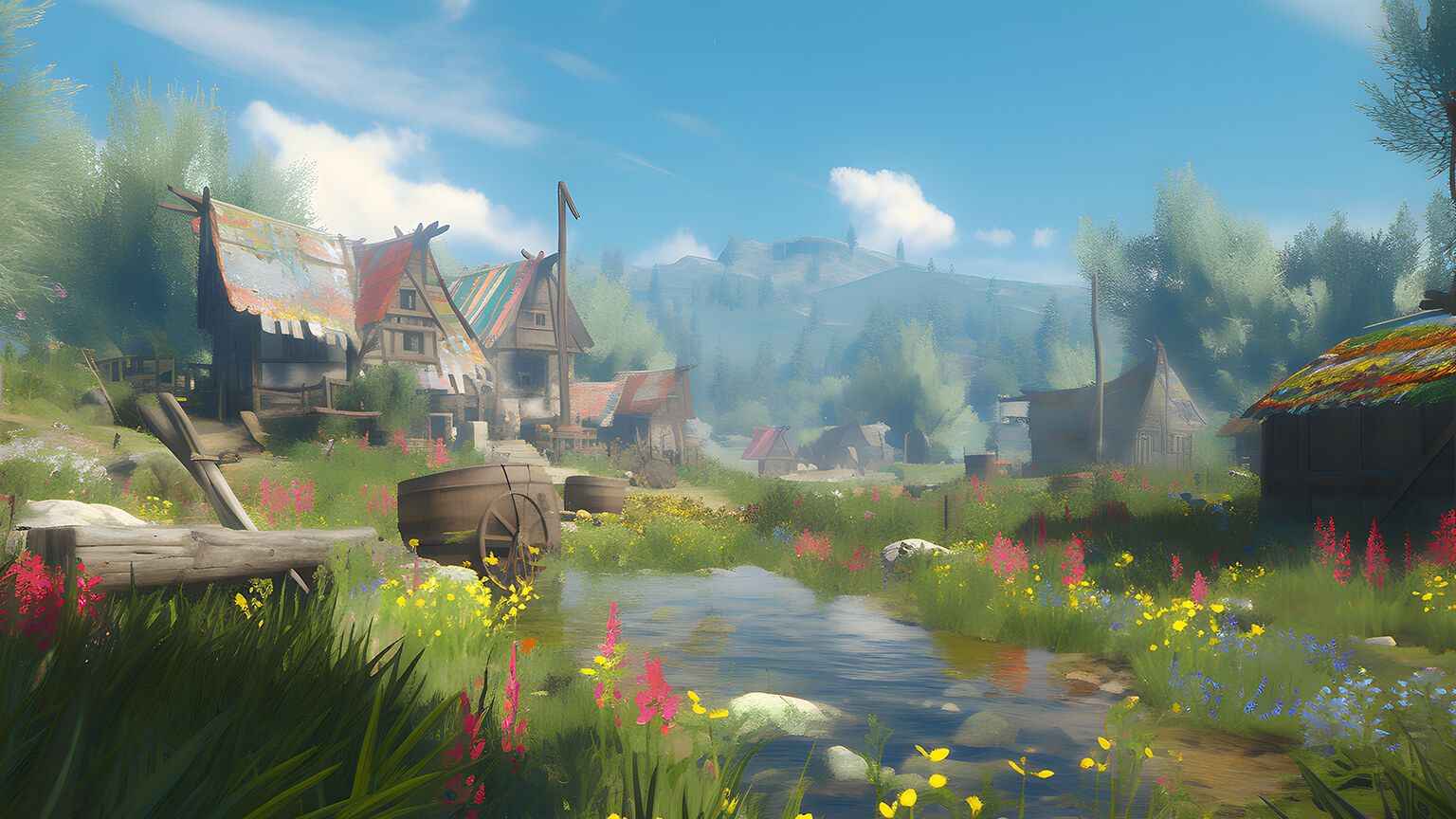Witcher Aesthetic Village Landscape Desktop Wallpaper in 4K