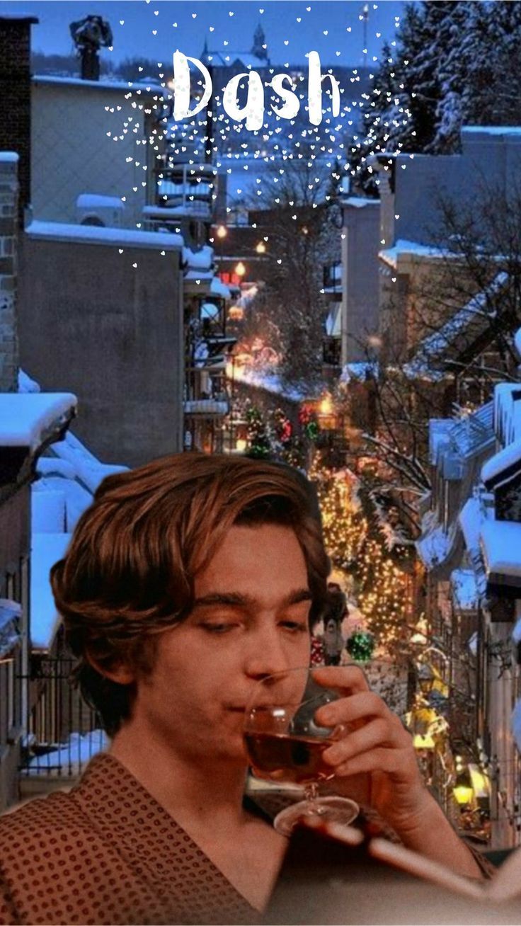 Aesthetic of Dash drinking tea in a snowy setting - Austin Abrams