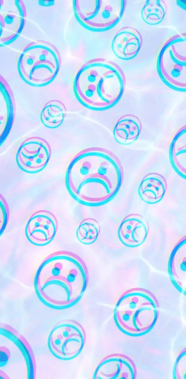 Aesthetic phone background of sad emojis in a holographic design. - Smiley