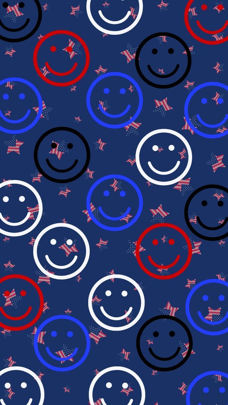Star Fourth of July Trendy Aesthetic Smile Face Phone Wallpaper. Blue background wallpaper, 4th of july wallpaper, Wallpaper