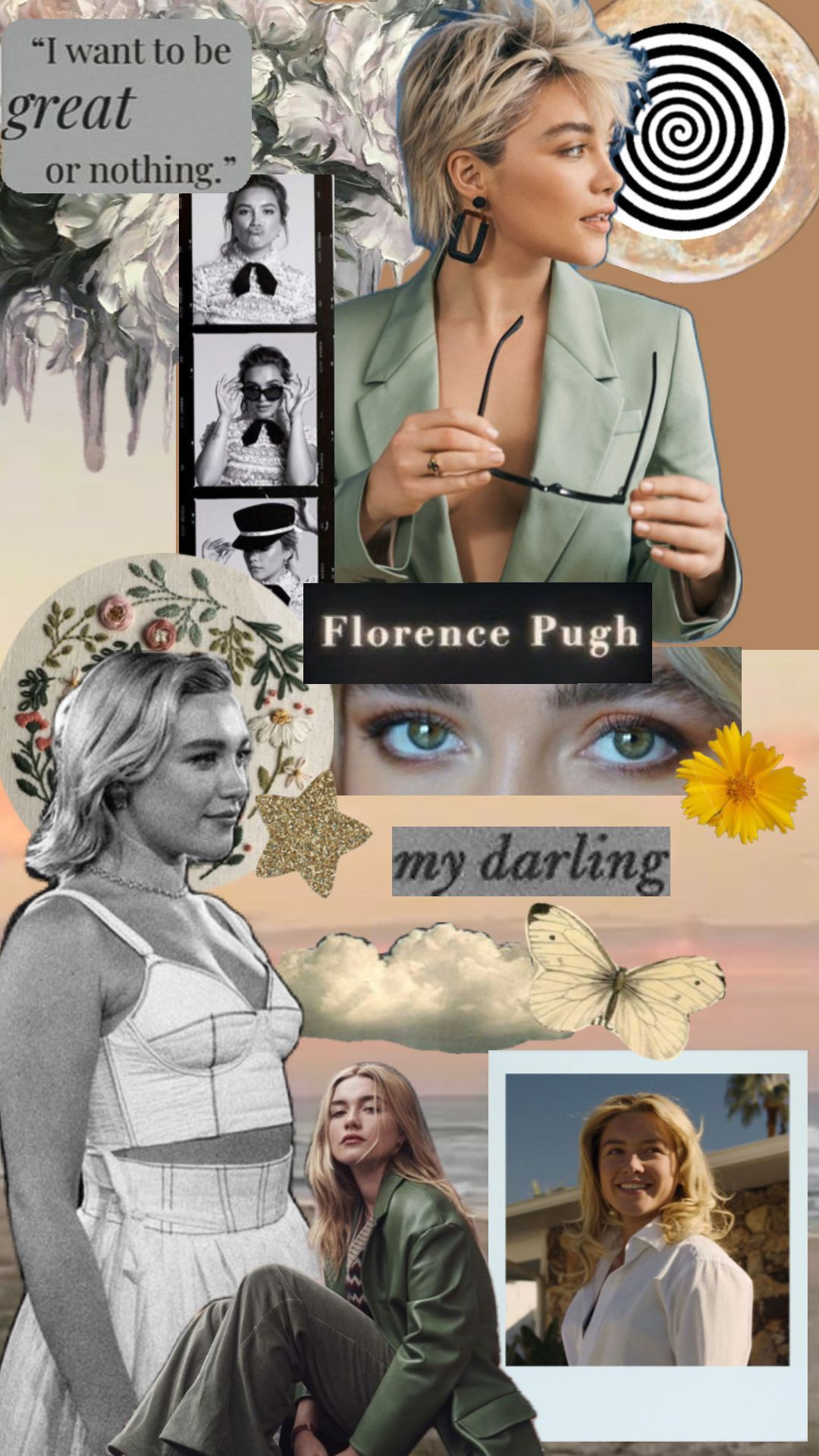 Collage of florence pugh and quotes - Florence Pugh