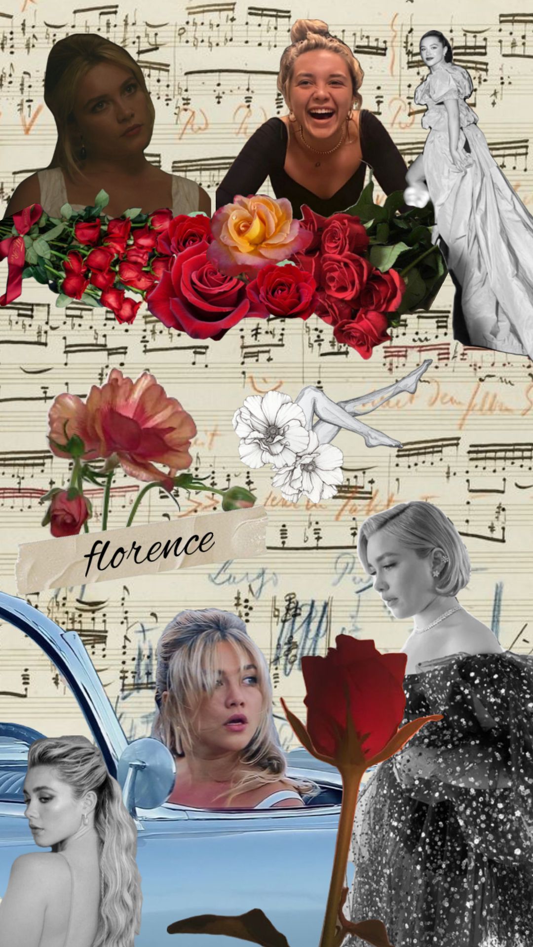 Florence Pugh wallpaper I made! Credit to the original artist for the Florence Pugh and red rose image! - Florence Pugh