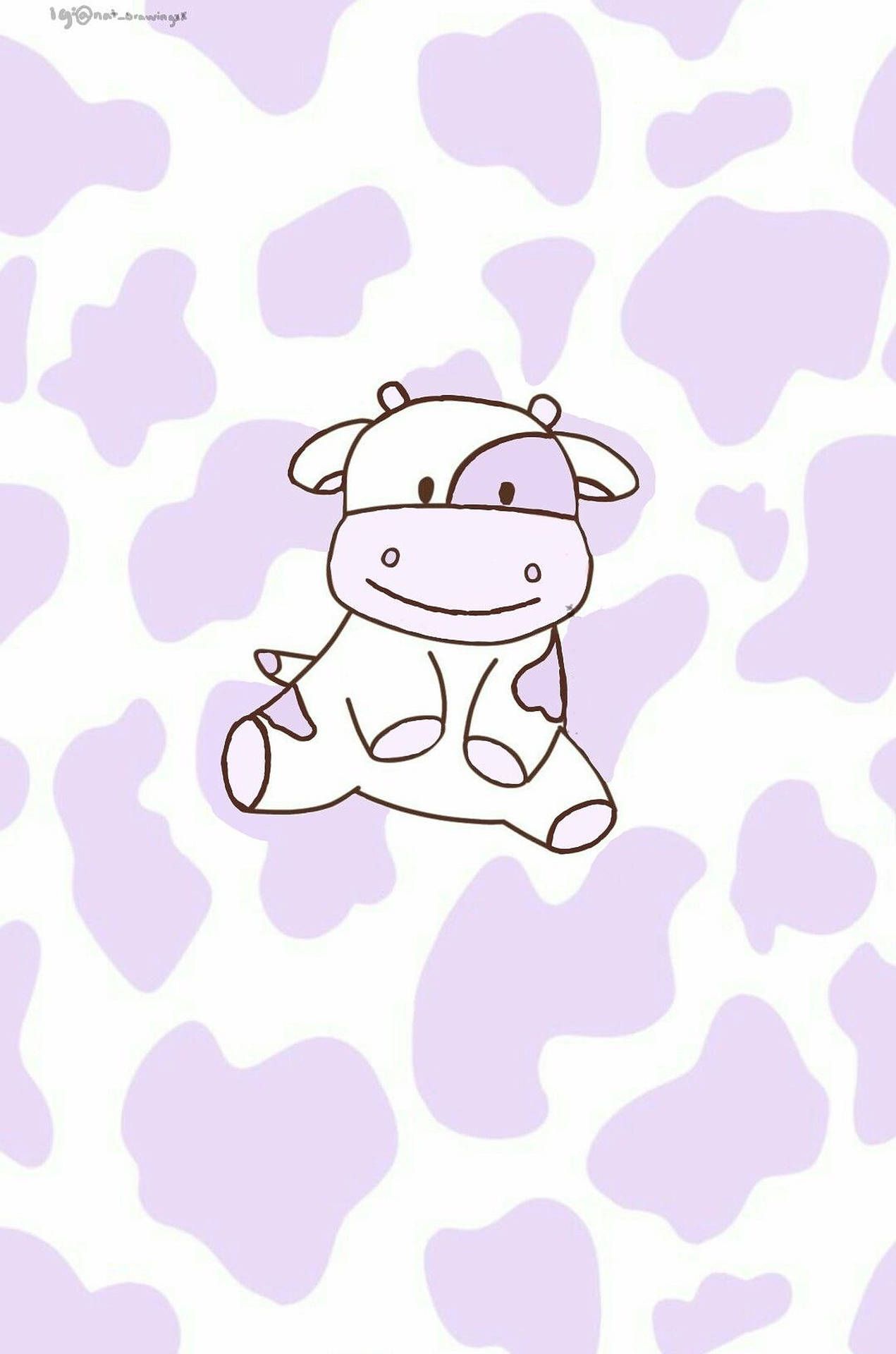 A cute cow on purple polka dot background - Cow