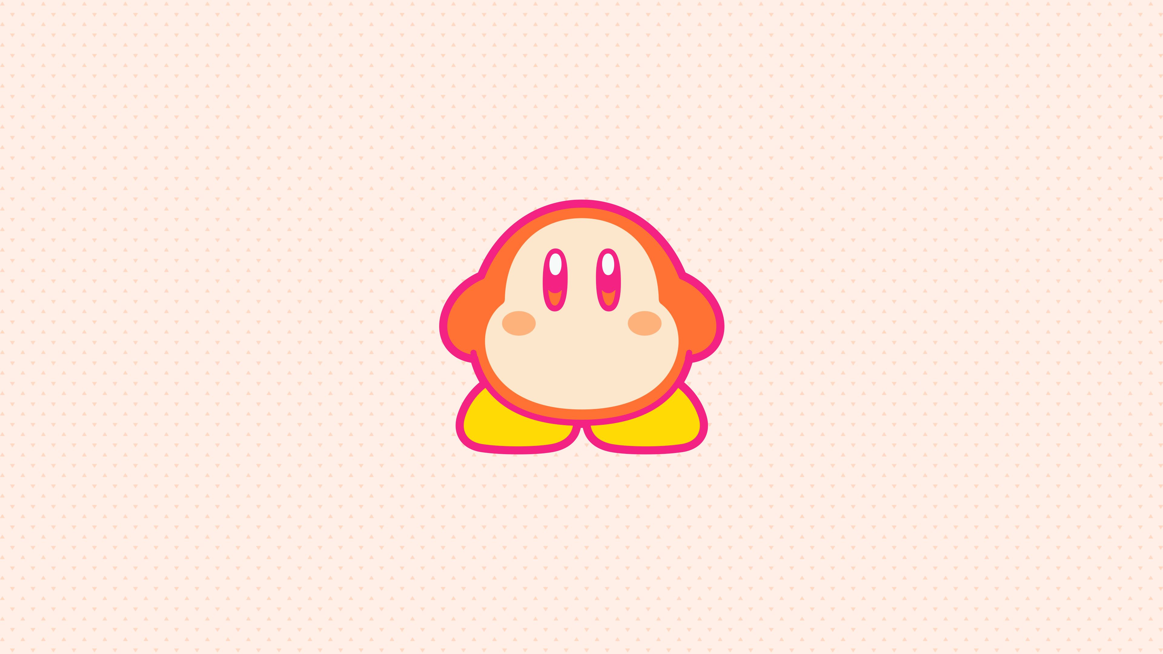 A pink and yellow Kirby character on a pink background - Kirby