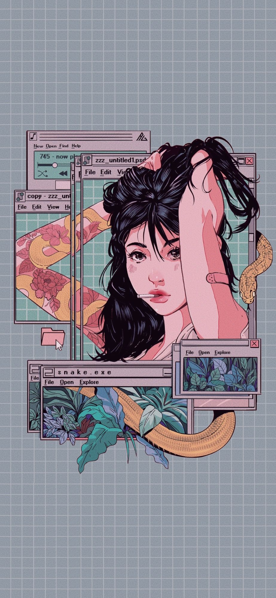 I made an illustration inspired by 90s anime and Windows aesthetic, hope this belongs here