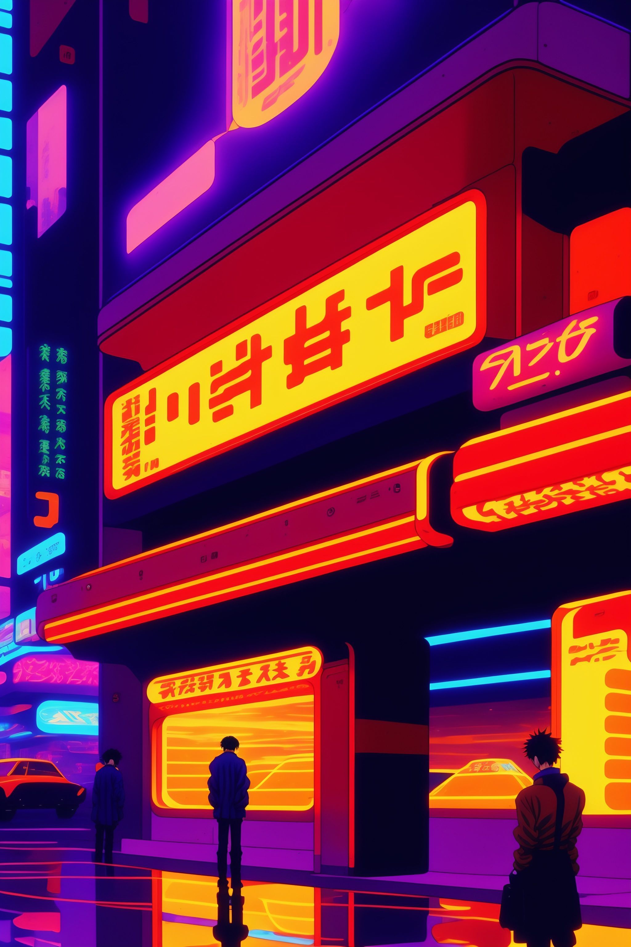 Aesthetic anime cyberpunk wallpaper for mobile phone. - 90s anime